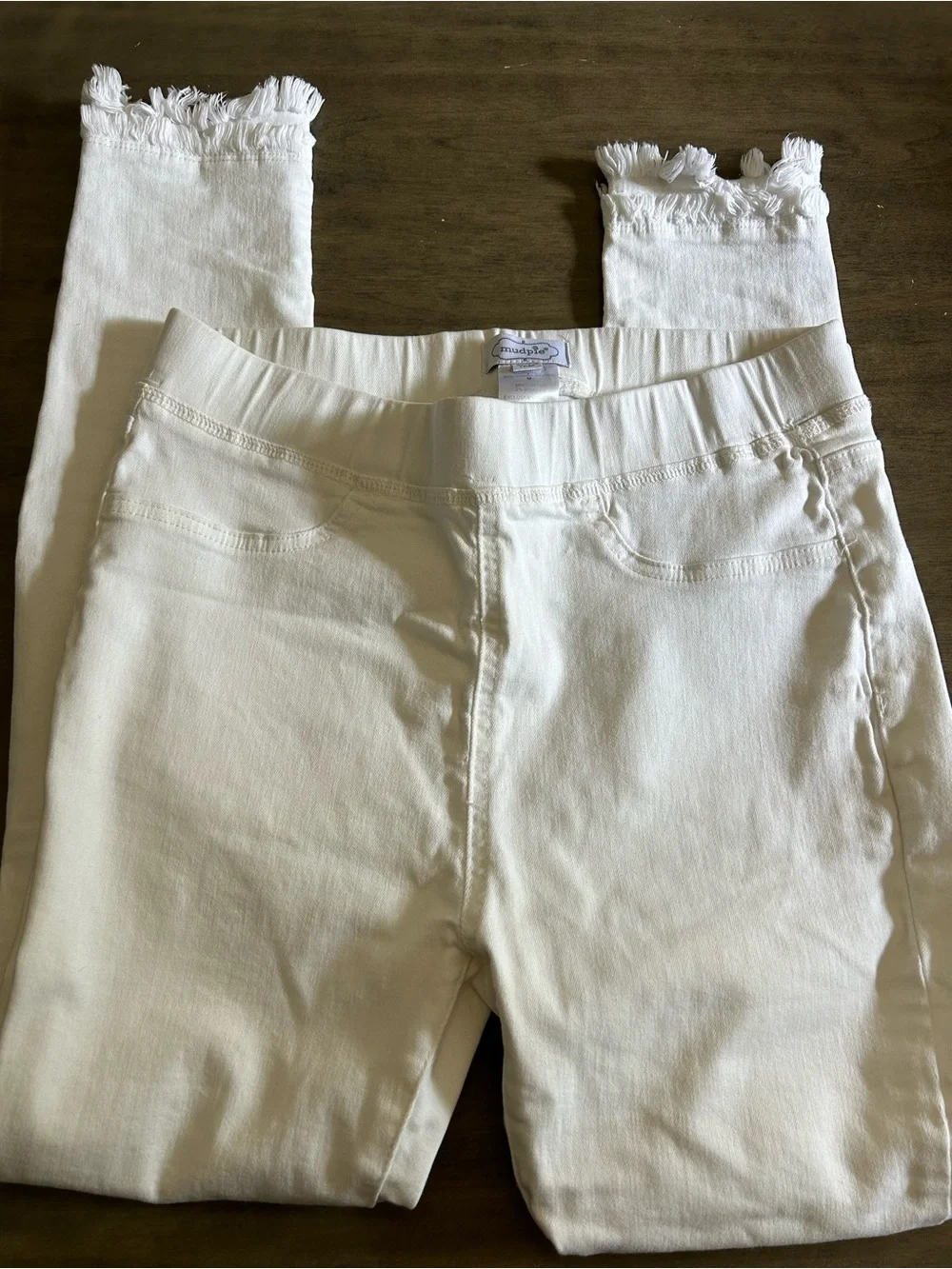 Mud Pie Girls Cream White Skinny Jeans with Frayed Hem